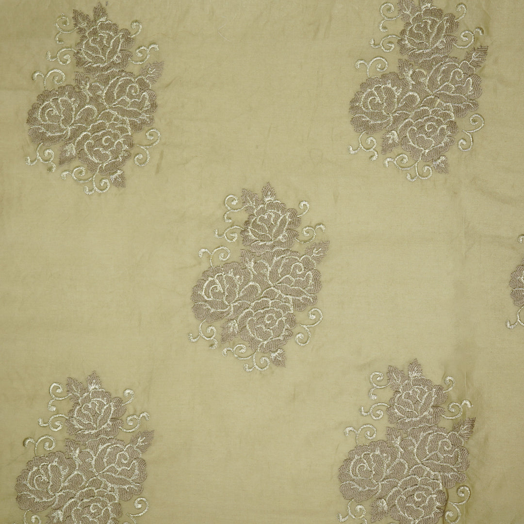 Pallav Buta on Almond Silk Chanderi Embroidered Fabric