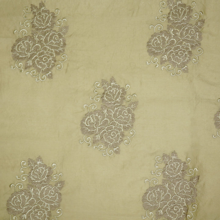 Pallav Buta on Almond Silk Chanderi Embroidered Fabric