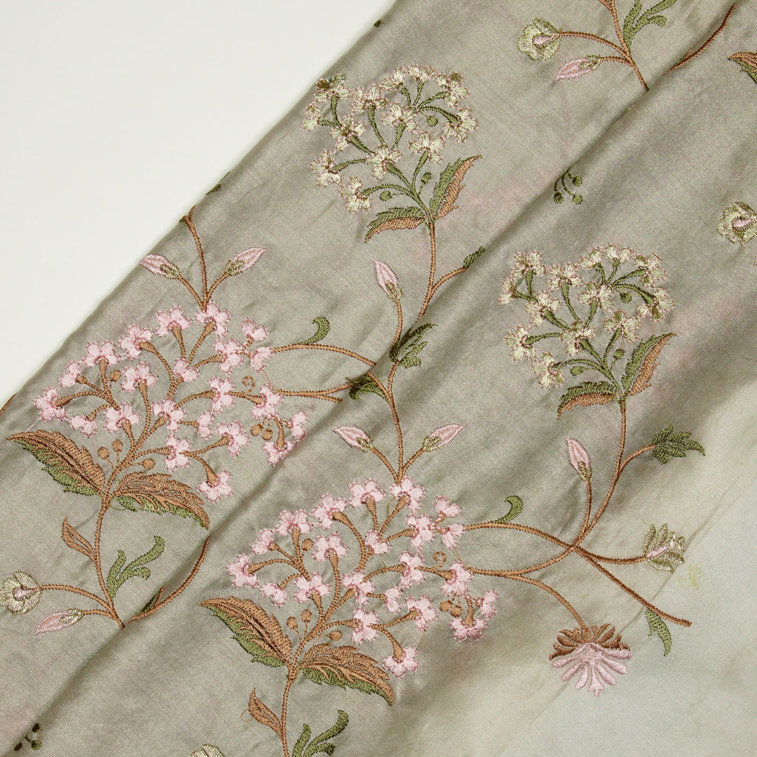 Taliba Jaal on Moss Grey Silk Chanderi Embroidered Fabric