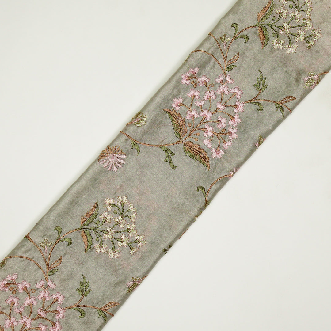 Taliba Jaal on Moss Grey Silk Chanderi Embroidered Fabric