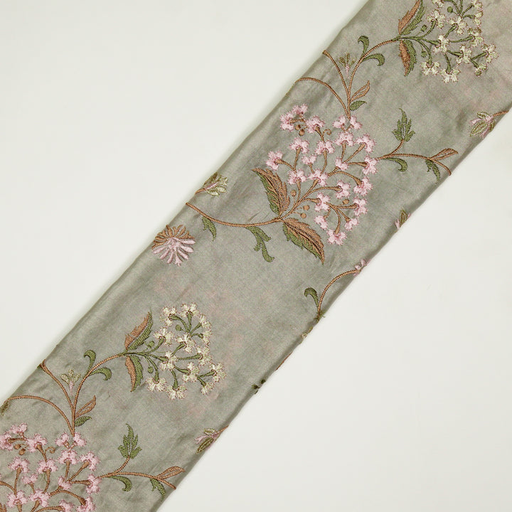 Taliba Jaal on Moss Grey Silk Chanderi Embroidered Fabric