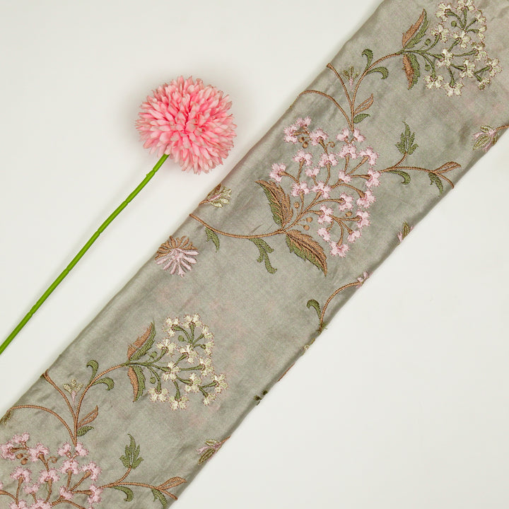 Taliba Jaal on Moss Grey Silk Chanderi Embroidered Fabric