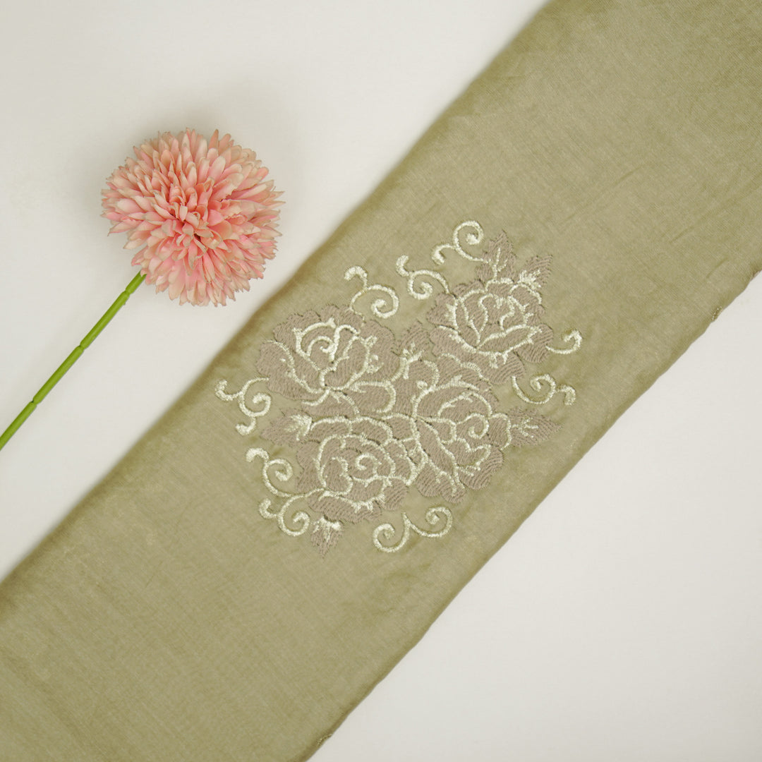 Pallav Buta on Almond Silk Chanderi Embroidered Fabric