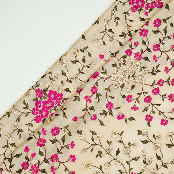 Anabia Jaal on Cream/Fuxia Semi Chanderi Embroidered Fabric
