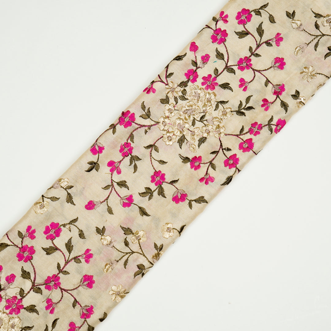 Anabia Jaal on Cream/Fuxia Semi Chanderi Embroidered Fabric