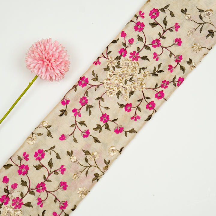 Anabia Jaal on Cream/Fuxia Semi Chanderi Embroidered Fabric