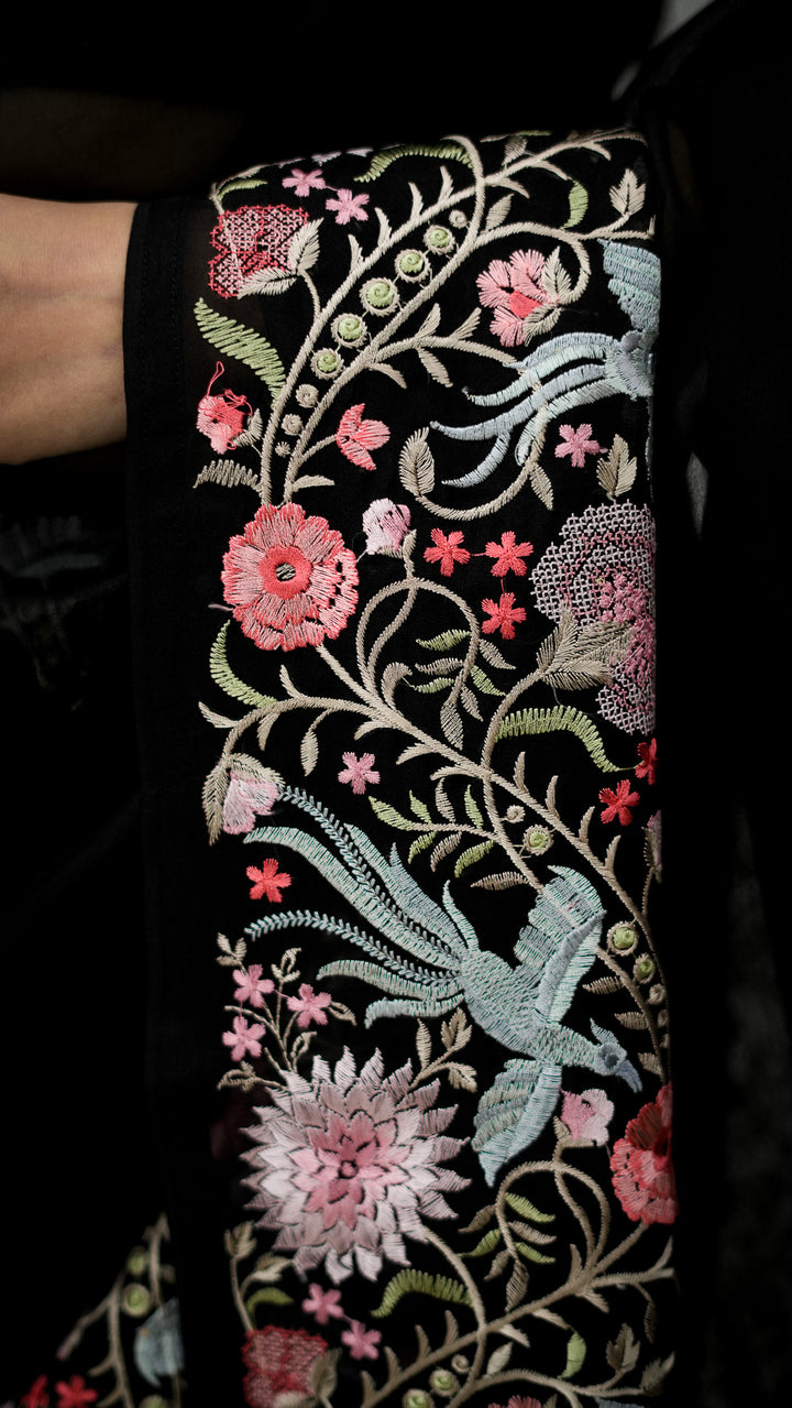 Qareena Embroidered Saree on Black Pure Silk Organza