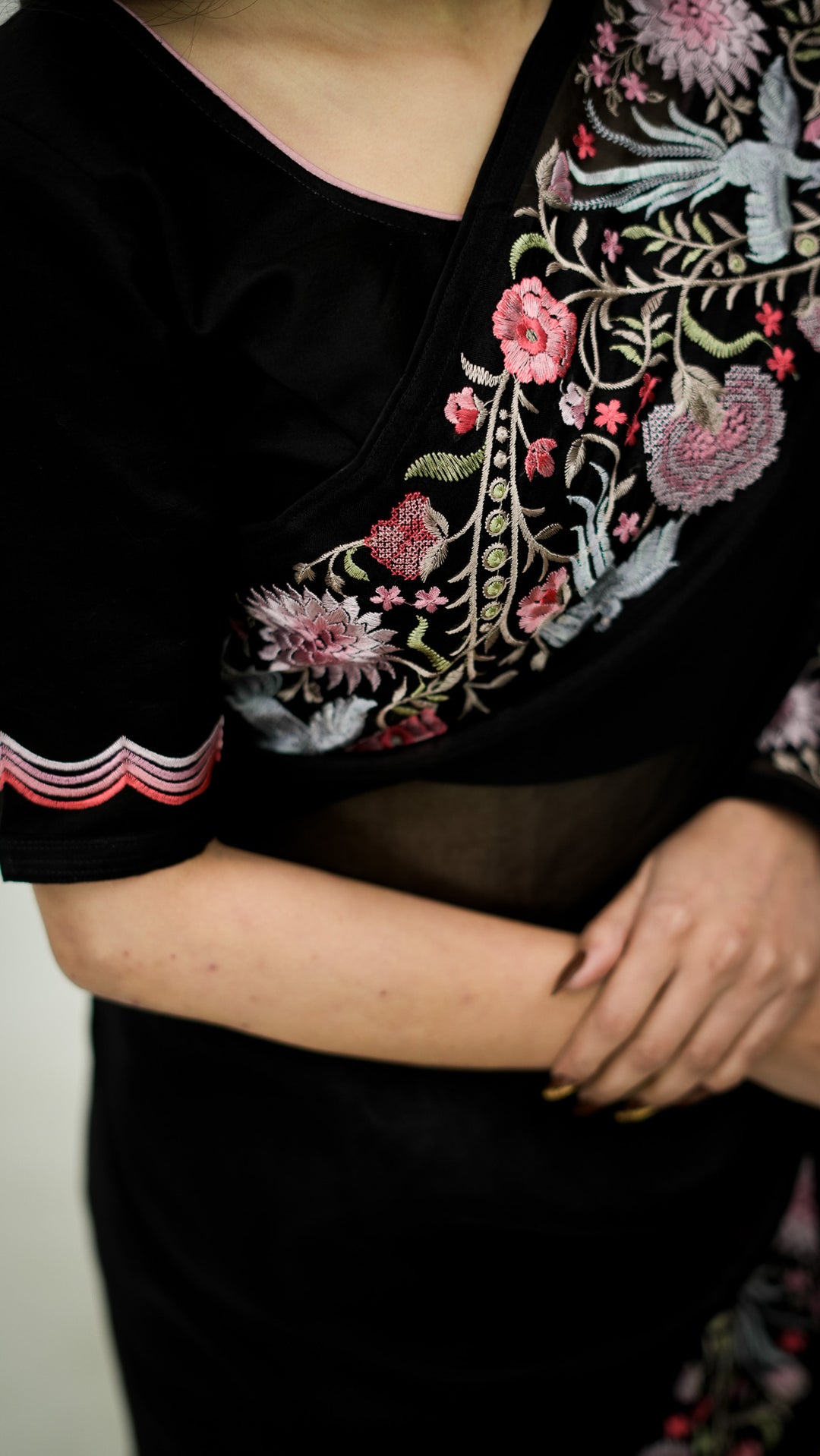 Qareena Embroidered Saree on Black Pure Silk Organza