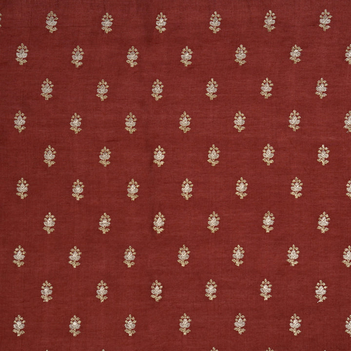 Nurah Buti on Maroon Munga Silk Embroidered Fabric