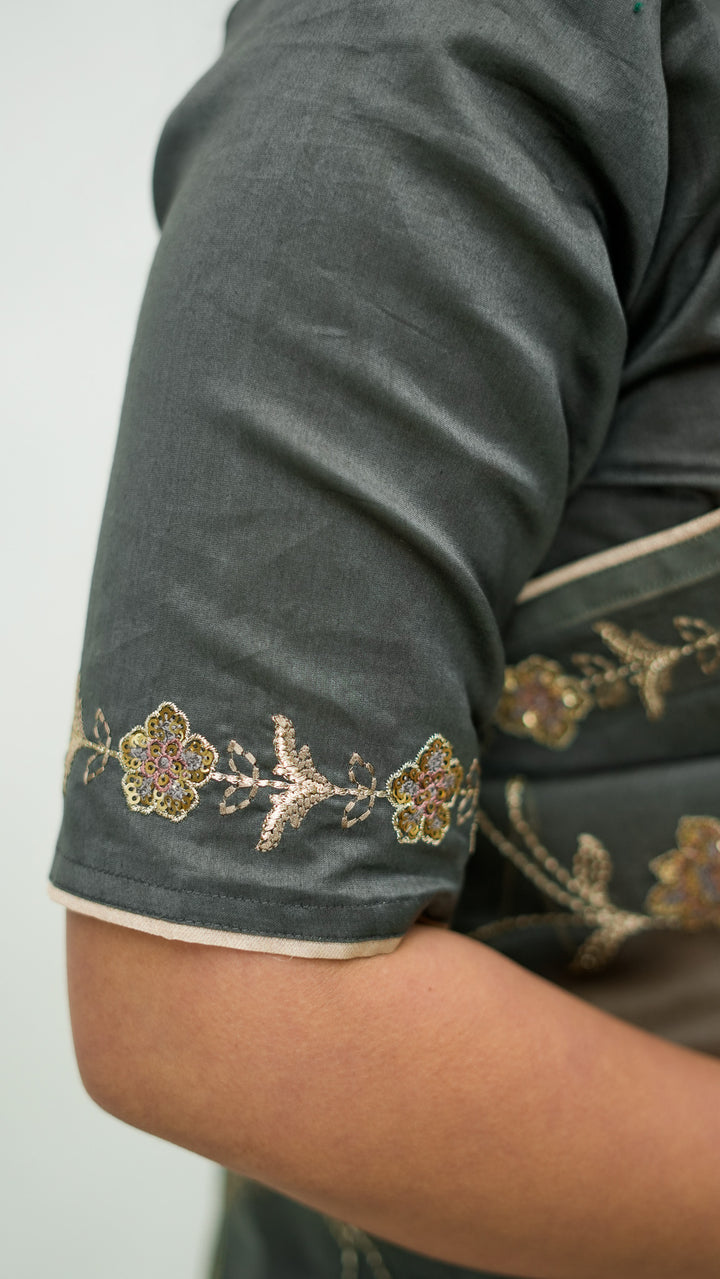 Revaya Embroidered Saree on Charcoal Pure Silk Organza