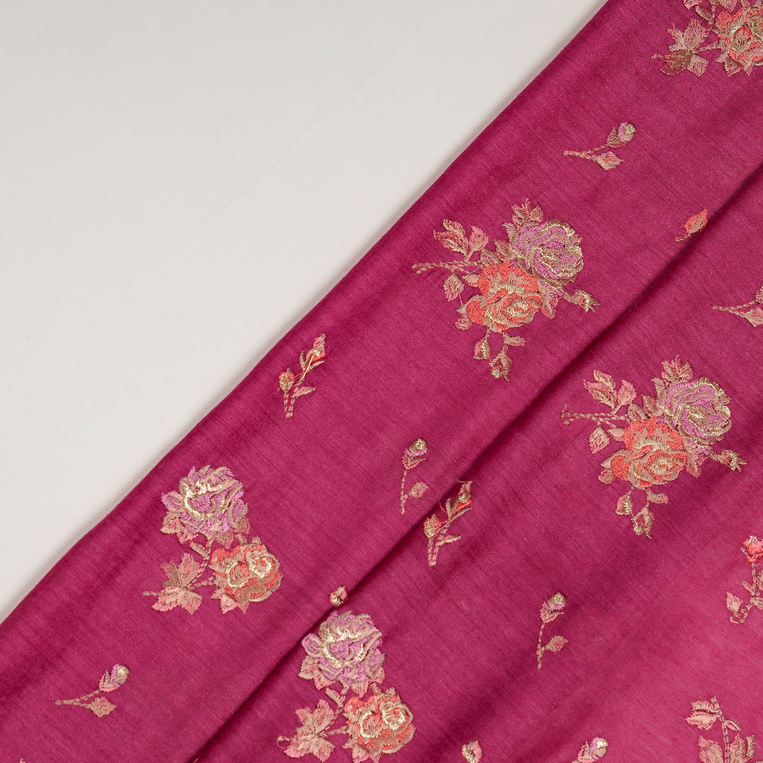 Sami Buta Buti on Fuxia Munga Silk Embroidered Fabric