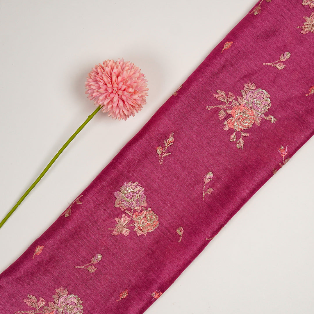 Sami Buta Buti on Fuxia Munga Silk Embroidered Fabric