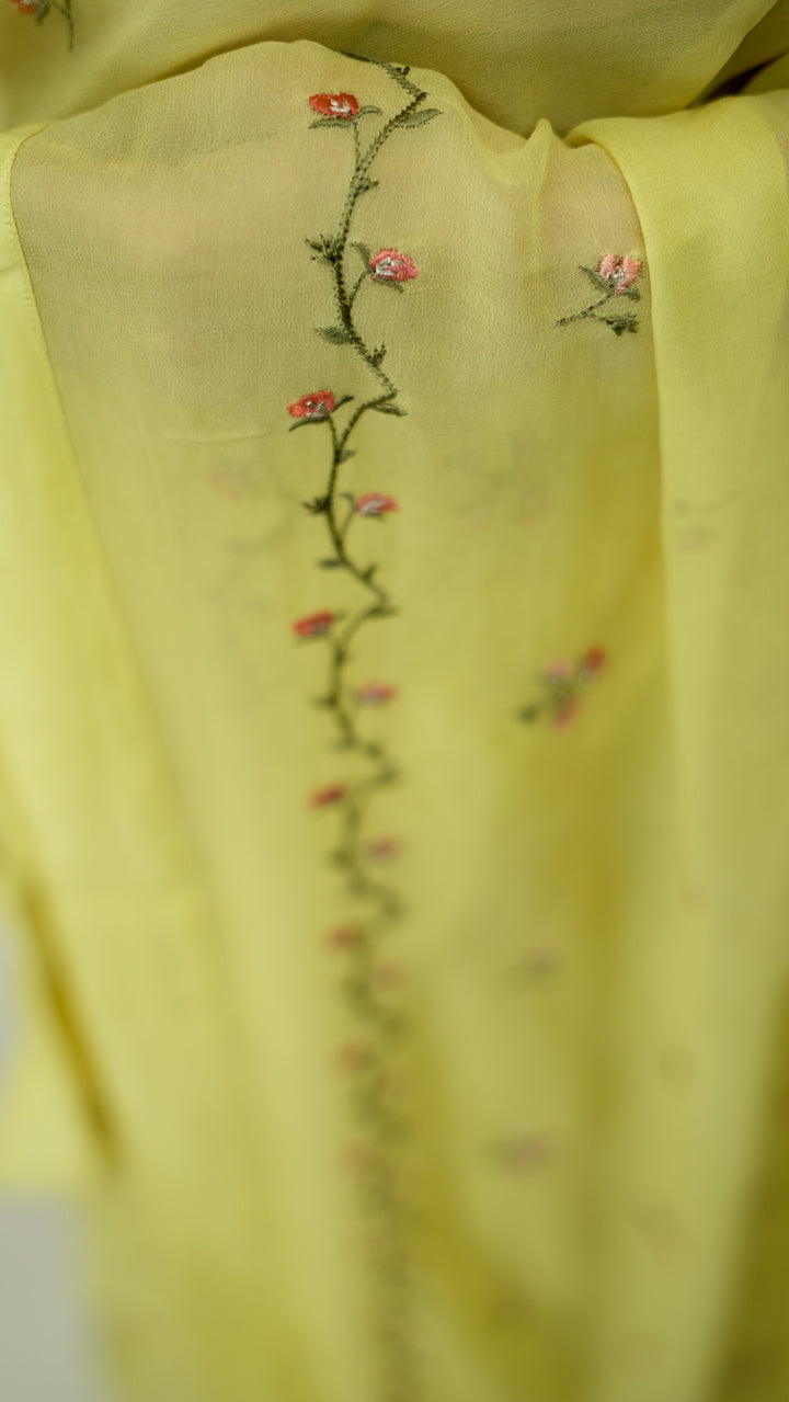 Zayfa Embroidered Saree on Lemon Pure Silk Georgette