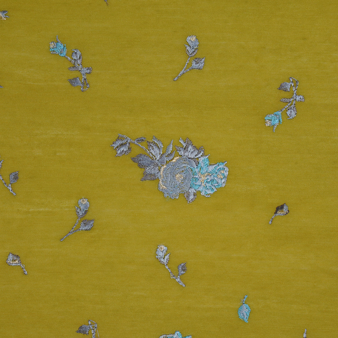 Sami Buta Buti on Pale Yellow Munga Silk Embroidered Fabric