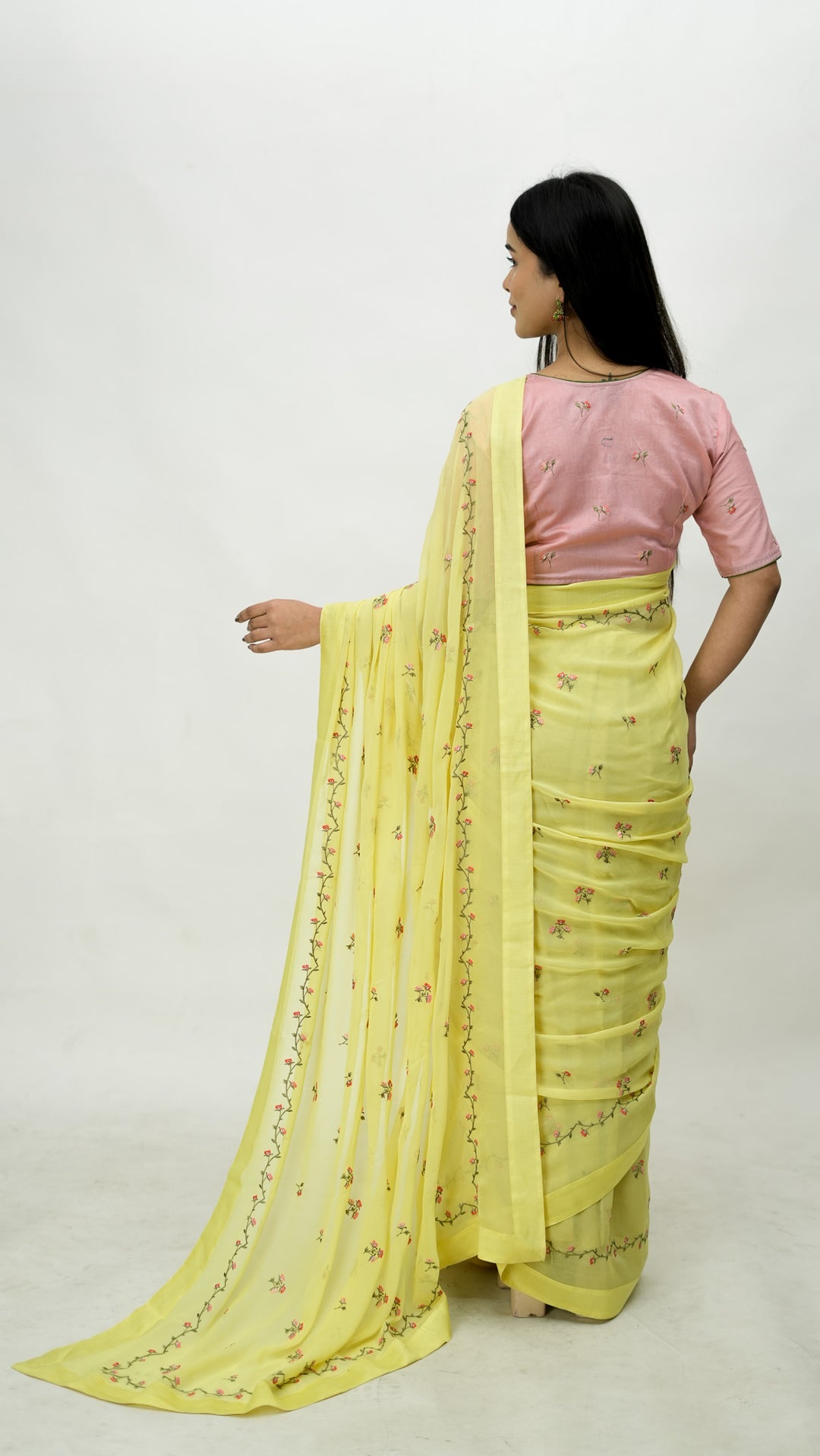 Zayfa Embroidered Saree on Lemon Pure Silk Georgette