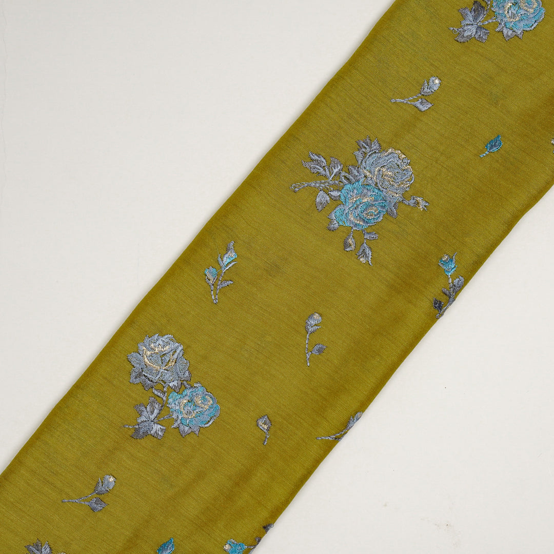 Sami Buta Buti on Pale Yellow Munga Silk Embroidered Fabric