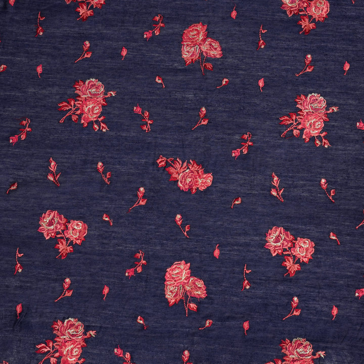 Navy Blue Munga Silk Sami Buta Buti Embroidered Fabric