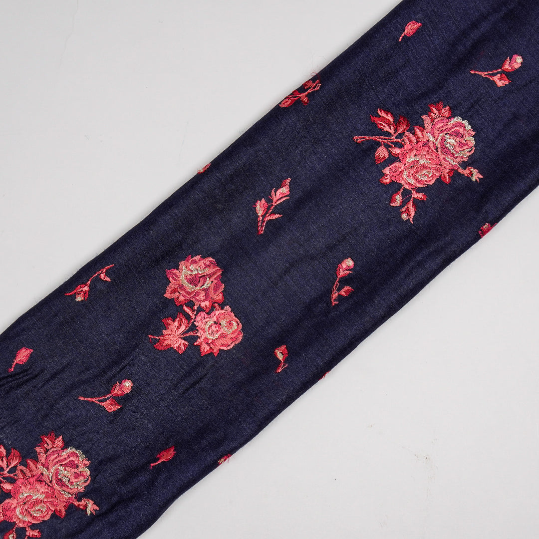 Navy Blue Munga Silk Sami Buta Buti Embroidered Fabric