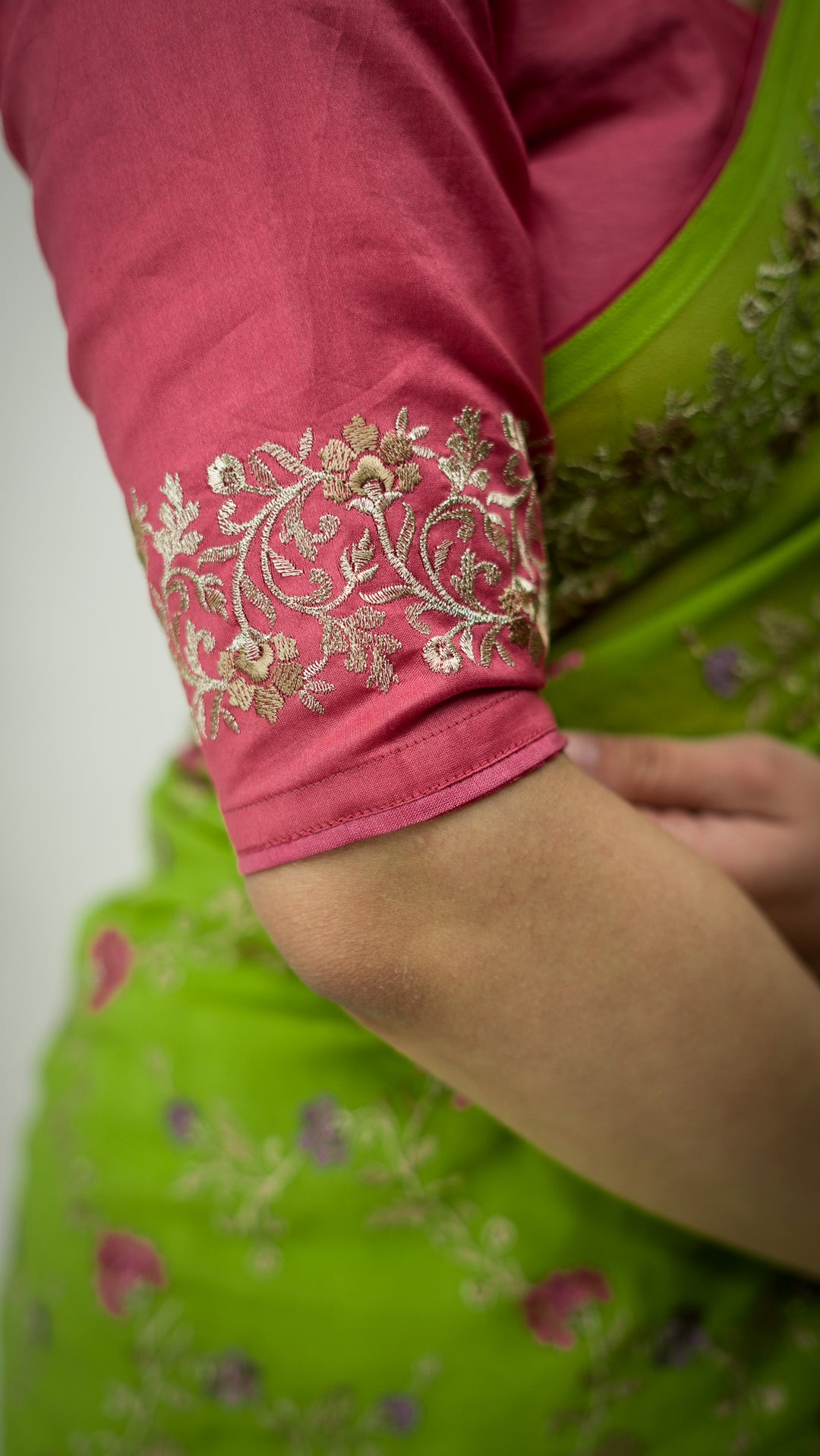 Mayila Embroidered Saree on Parrot Green Pure Silk Georgette