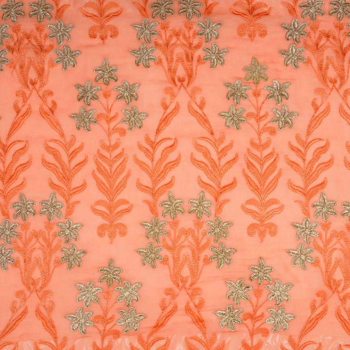 Dalisha Jaal on Peach Semi Georgette Embroidered Fabric