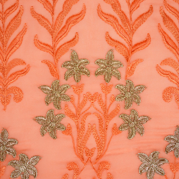 Dalisha Jaal on Peach Semi Georgette Embroidered Fabric