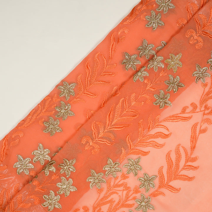 Dalisha Jaal on Peach Semi Georgette Embroidered Fabric