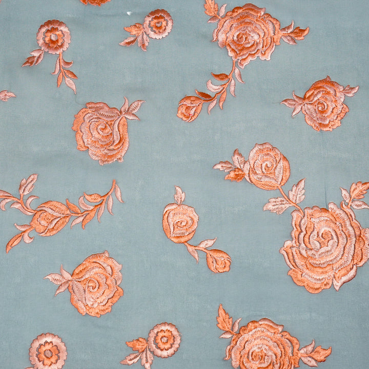 Ruma Rose Buta on Steel Grey Silk Georgette Embroidered Fabric