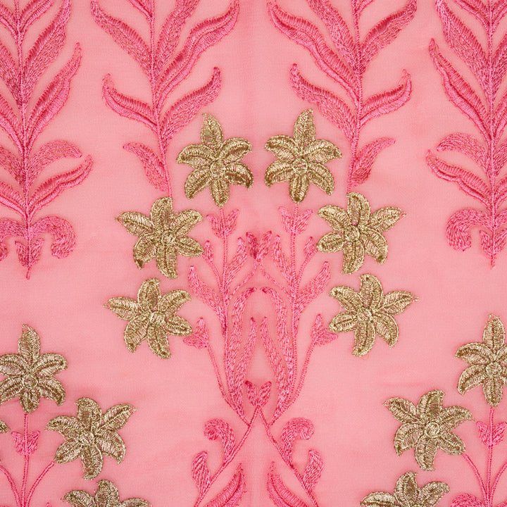 Dalisha Jaal on Pink Semi Georgette Embroidered Fabric