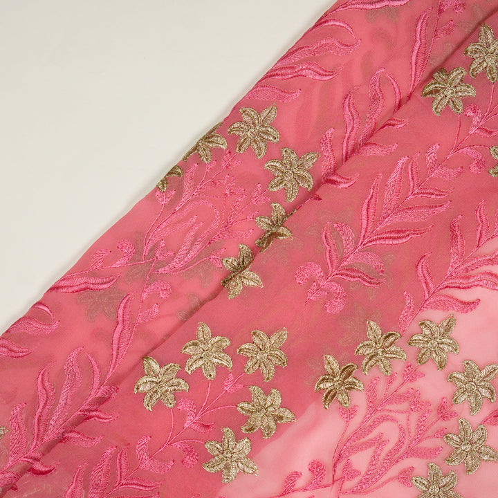 Dalisha Jaal on Pink Semi Georgette Embroidered Fabric