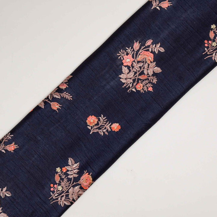 Adeeba Buta Buti Mixture on Navy Blue Semi Raw Silk Embroidered Fabric