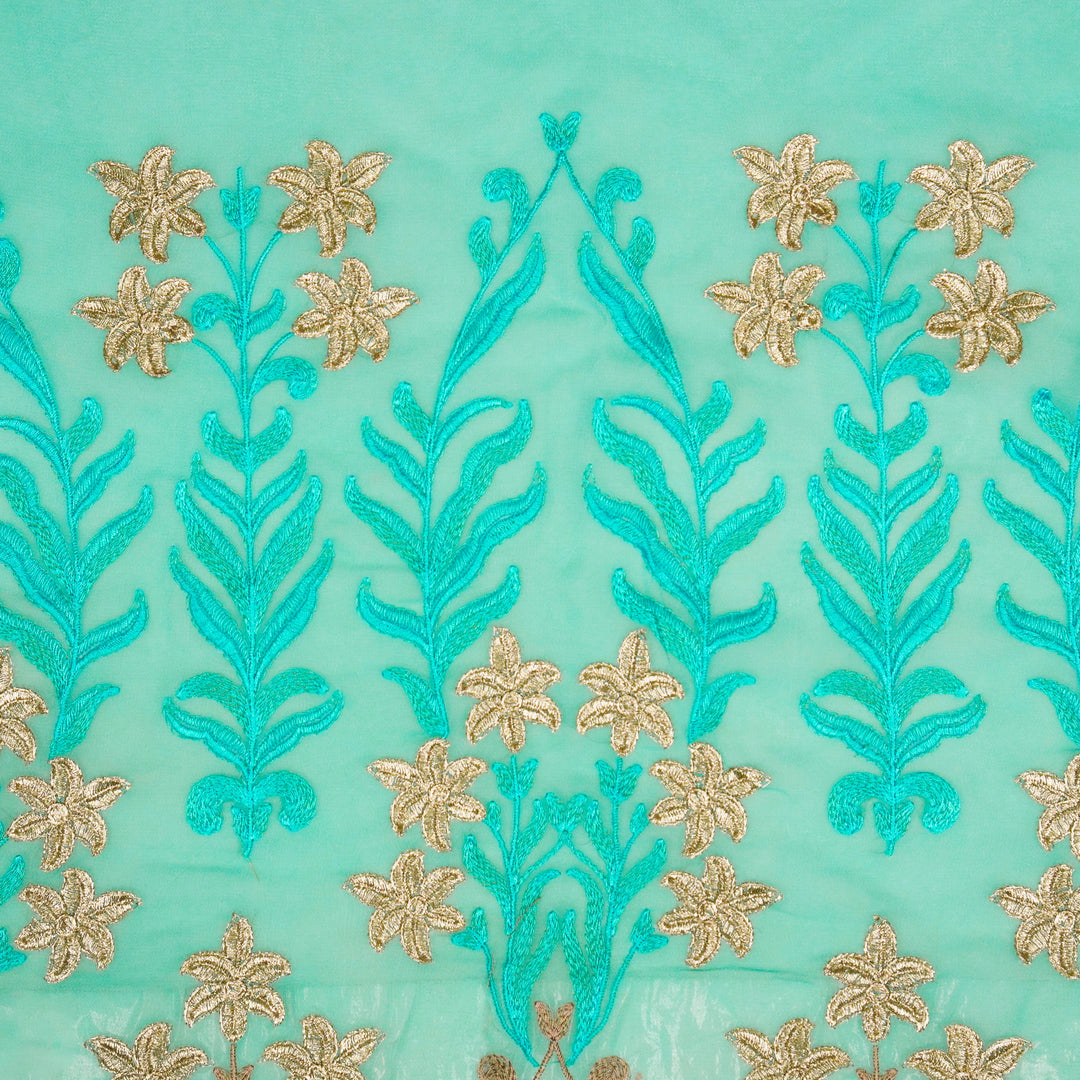 Dalisha Jaal on Aqua Semi Georgette Embroidered Fabric