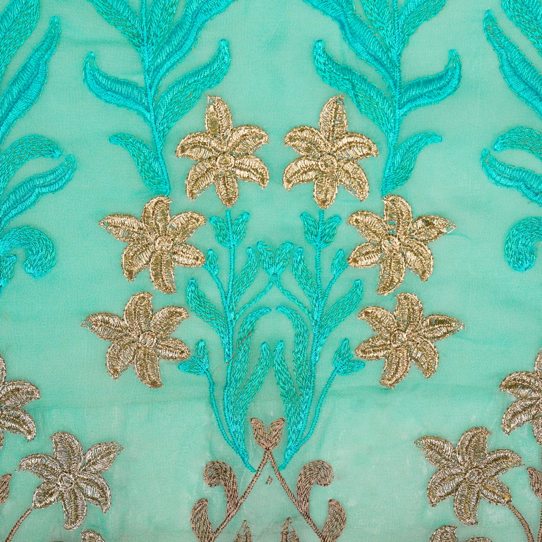 Dalisha Jaal on Aqua Semi Georgette Embroidered Fabric