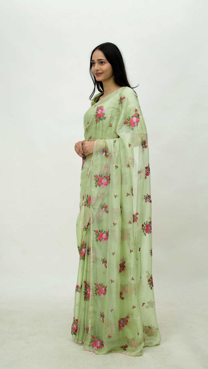 Ruma Embroidered Saree on Pista Silk Kota