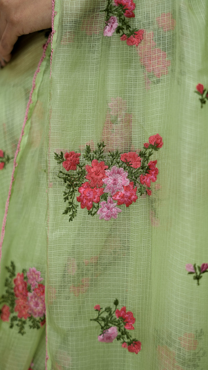 Ruma Embroidered Saree on Pista Silk Kota