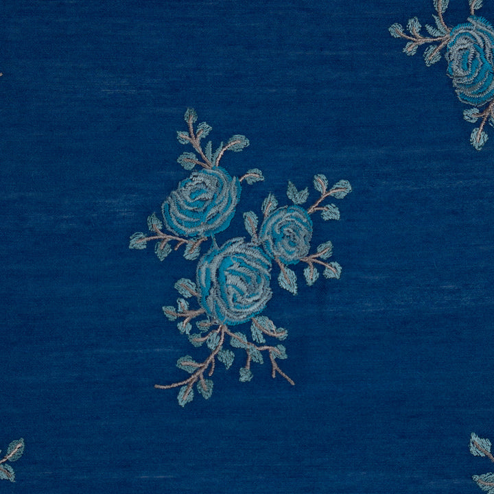 Ruba Buta on Prussian Blue Munga Silk Embroidered Fabric