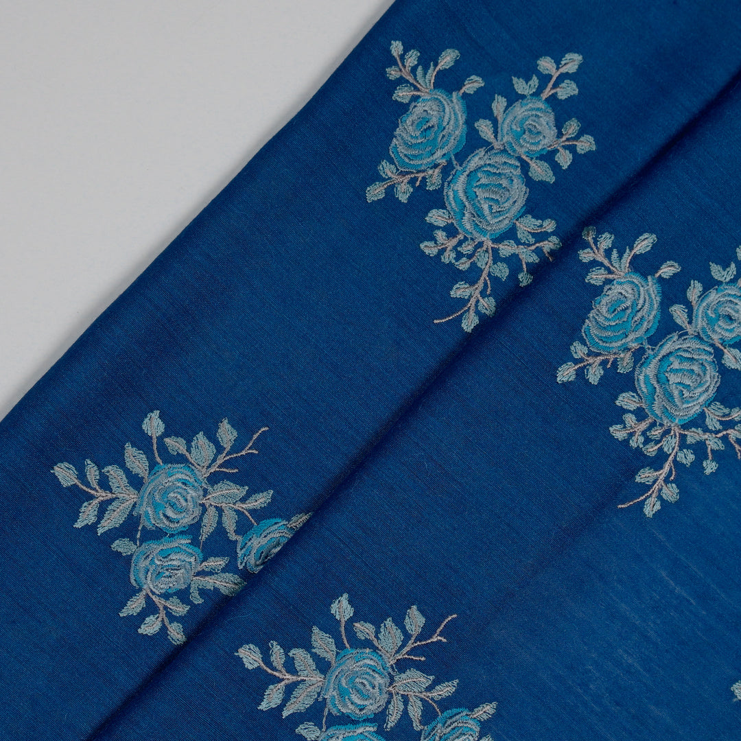 Ruba Buta on Prussian Blue Munga Silk Embroidered Fabric