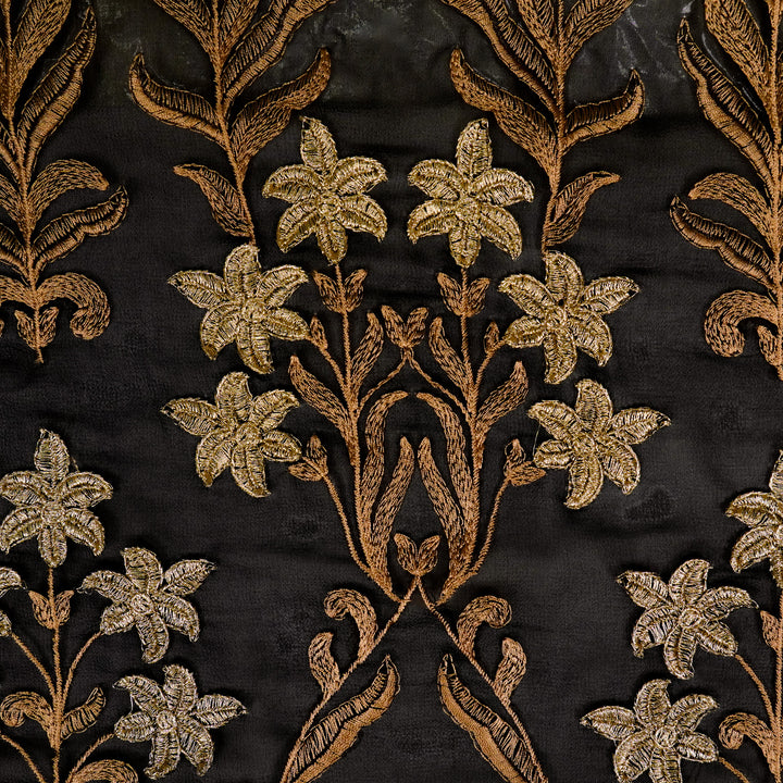 Dalisha Jaal on Black Semi Georgette Embroidered Fabric