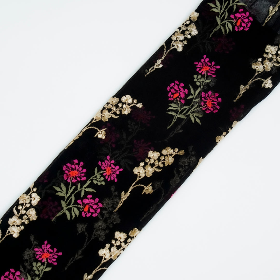 Mihika Floral Buta on Black Silk Georgette Embroidered Fabric