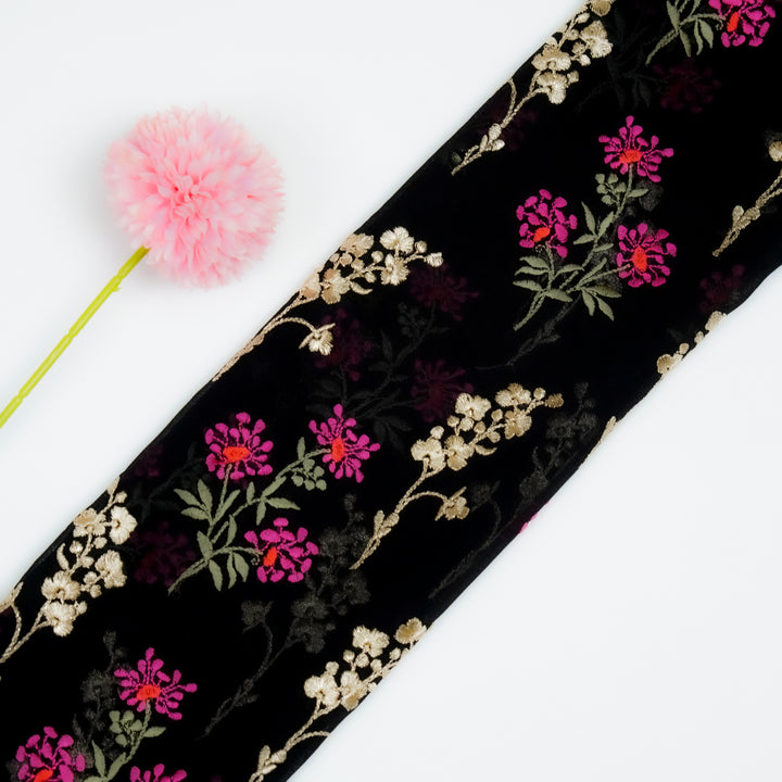 Mihika Floral Buta on Black Silk Georgette Embroidered Fabric