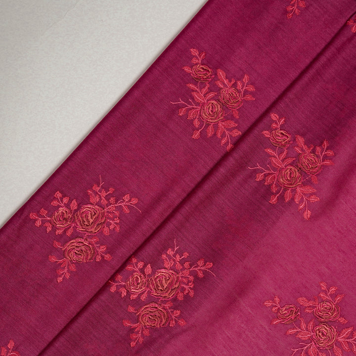 Ruba Buta on Fuxia Munga Silk Embroidered Fabric