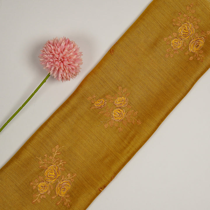 Ruba Buta on Gold Munga Silk Embroidered Fabric
