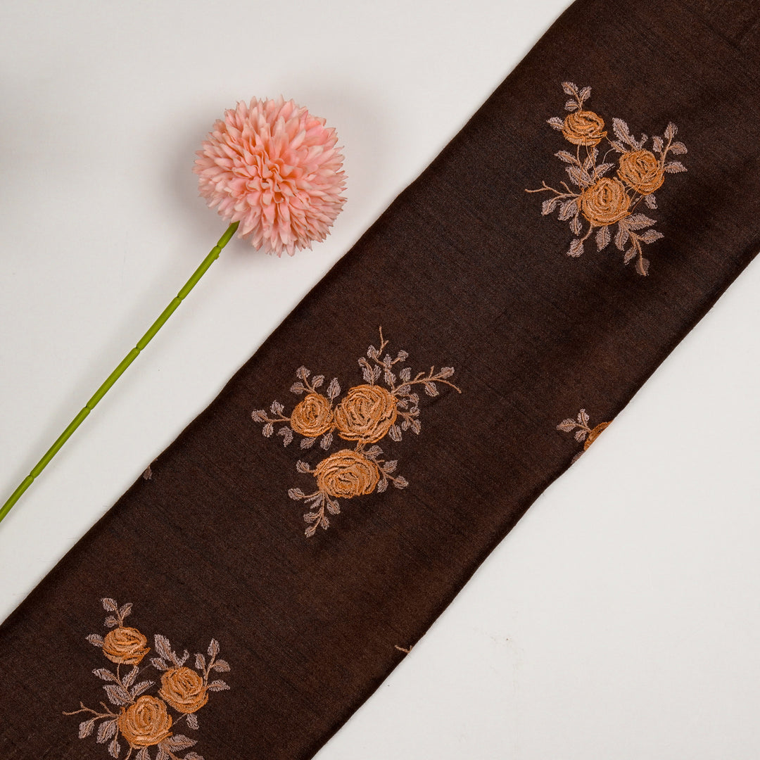 Ruba Buta on Brown Munga Silk Embroidered Fabric