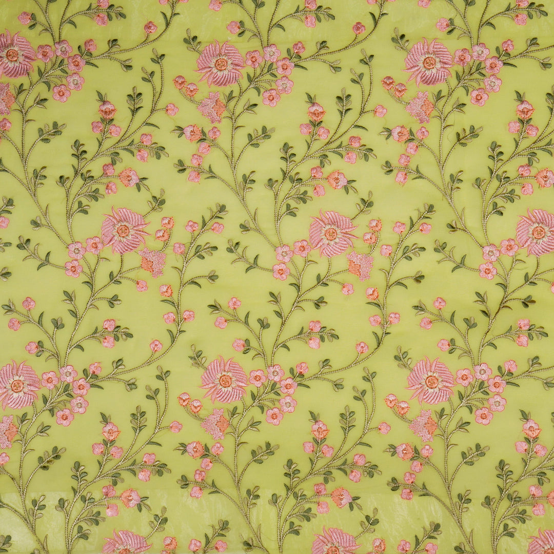 Mariyam Jaal on Lemon/Peach Semi Georgette Embroidered Fabric