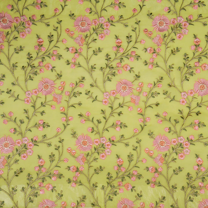 Mariyam Jaal on Lemon/Peach Semi Georgette Embroidered Fabric