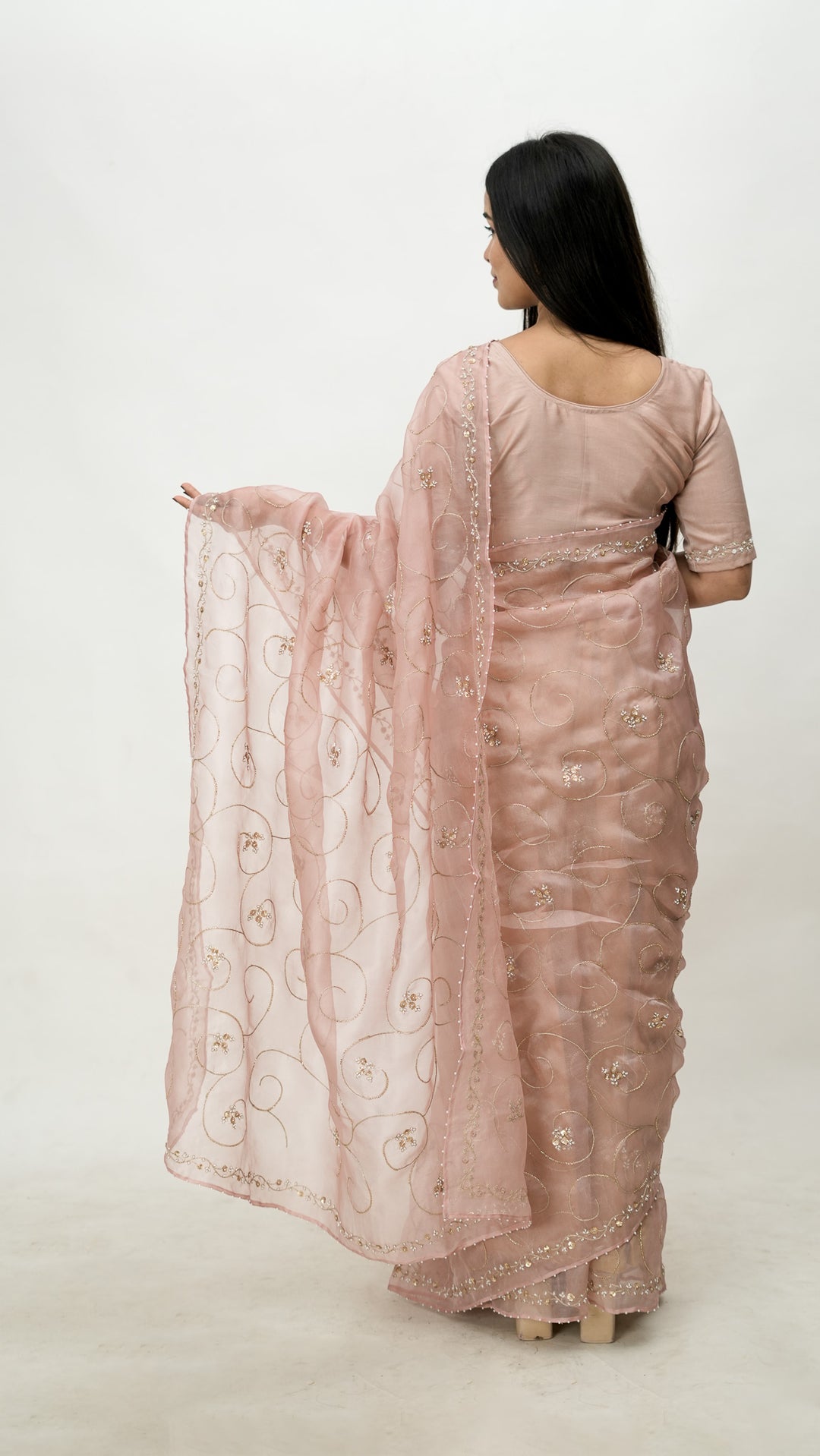 Vanya Embroidered Saree on Blush Pure Silk Organza