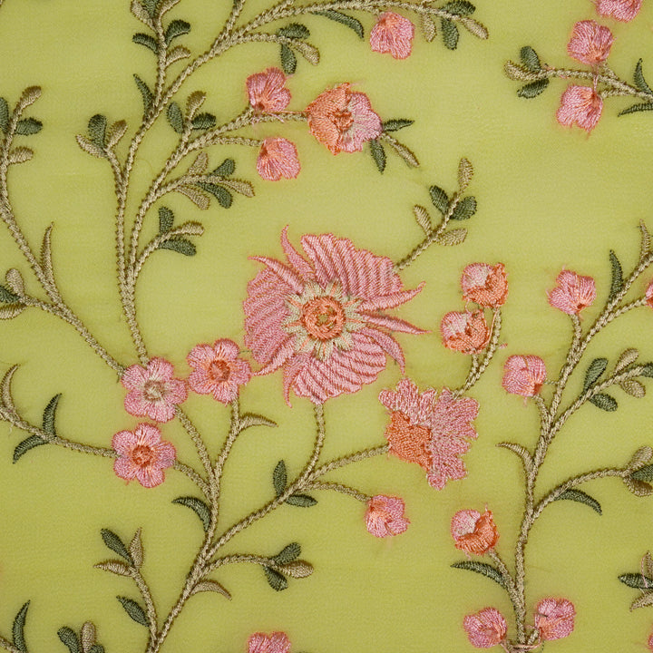 Mariyam Jaal on Lemon/Peach Semi Georgette Embroidered Fabric