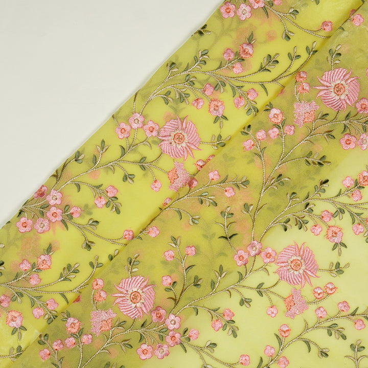 Mariyam Jaal on Lemon/Peach Semi Georgette Embroidered Fabric