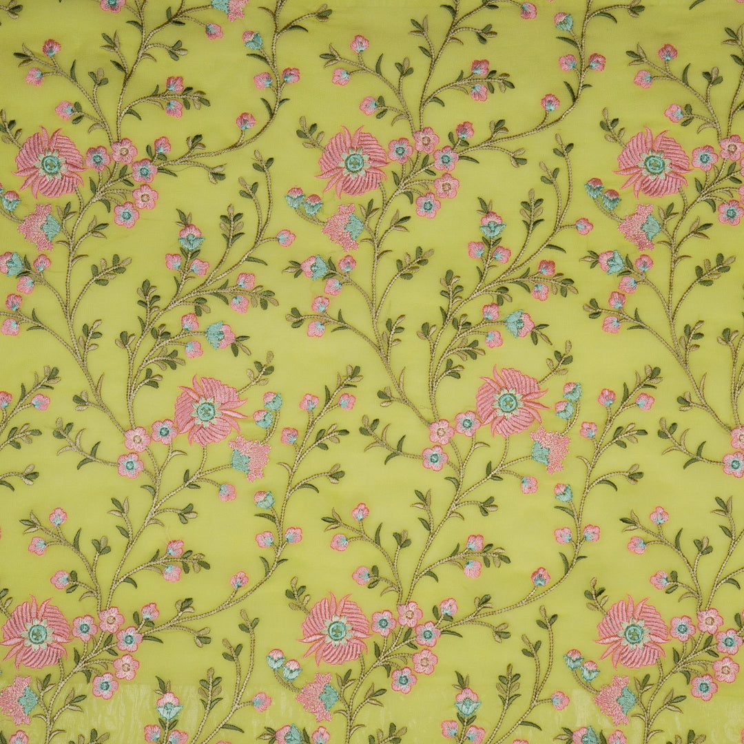 Mariyam Jaal on Lemon/Turquise Semi Georgette Embroidered Fabric