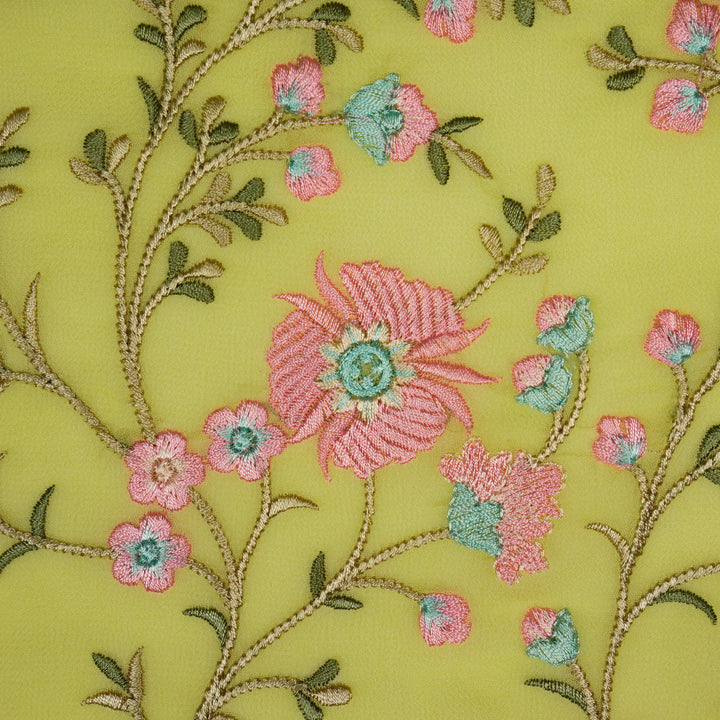 Mariyam Jaal on Lemon/Turquise Semi Georgette Embroidered Fabric