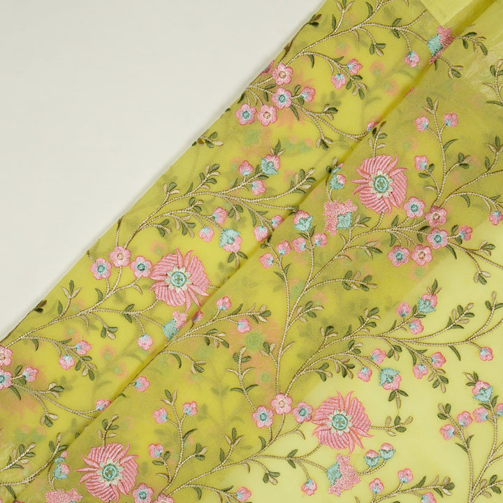 Mariyam Jaal on Lemon/Turquise Semi Georgette Embroidered Fabric